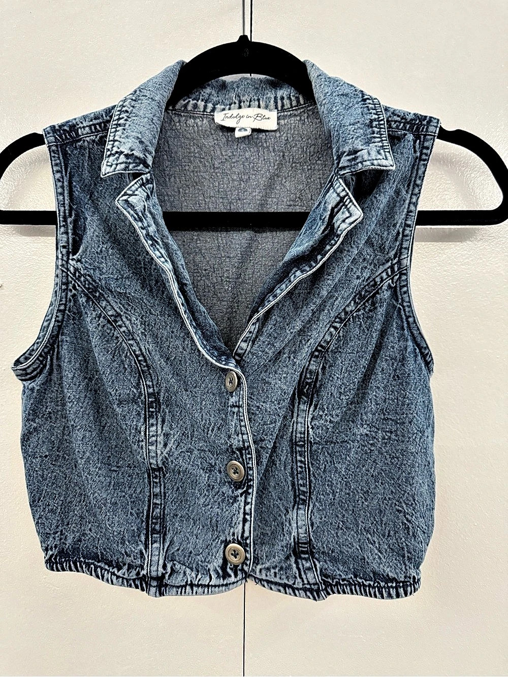 Indulge in Blue Acid Wash Cropped Denim Vest S